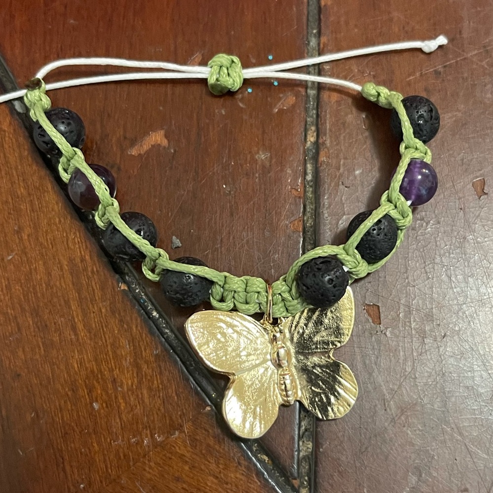 Lava rock, amethyst, butterfly bracelet.